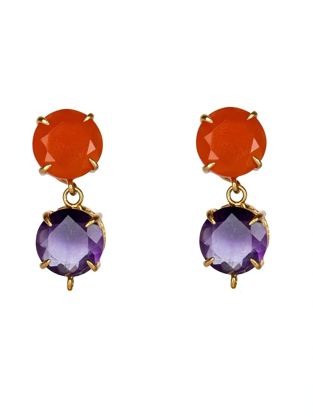 Unique 4-Way Convertible Gold, Amethyst, & Carnelian Earrings Set